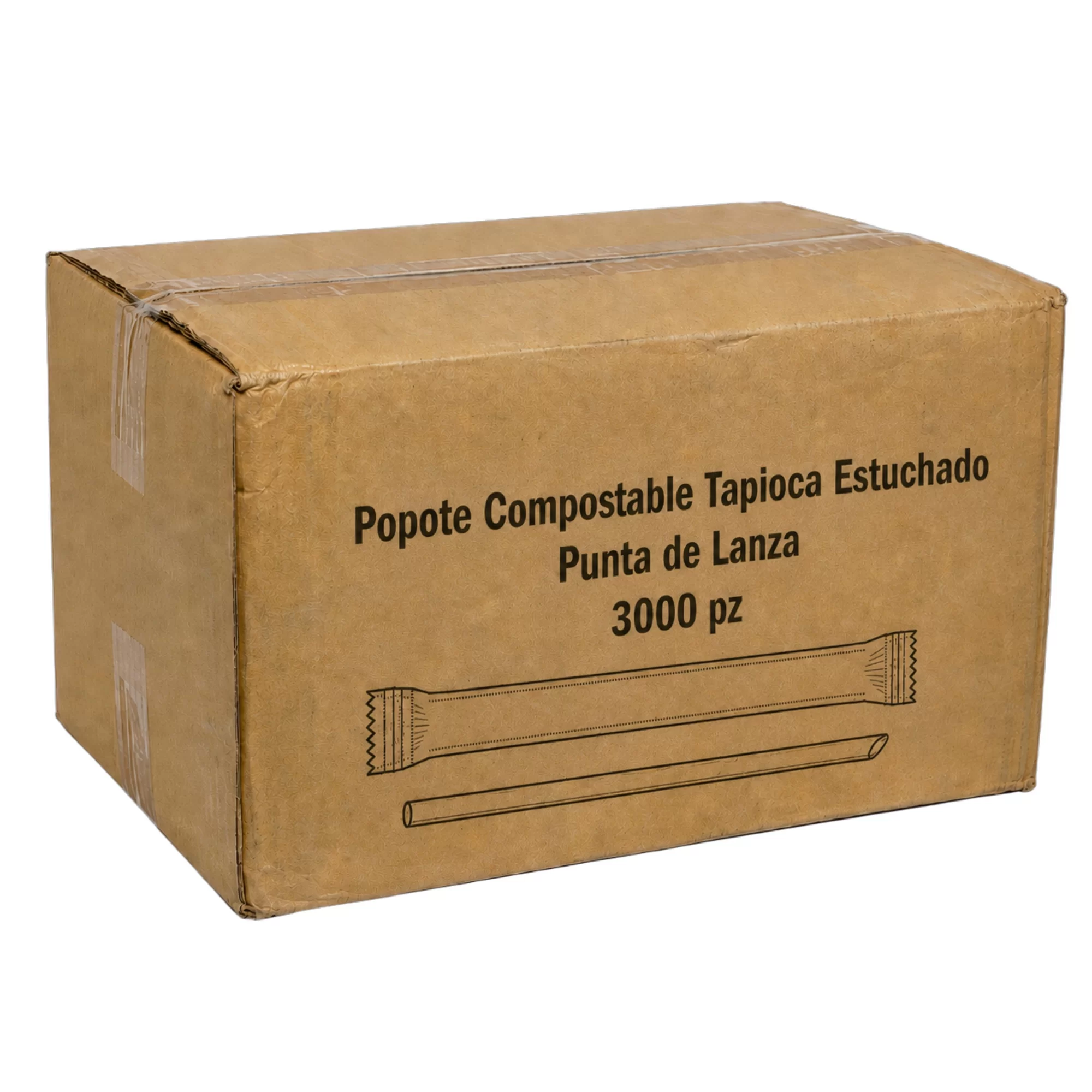 Popote Compostable Tapioca Estuchado Punta de Lanza 3000 pz