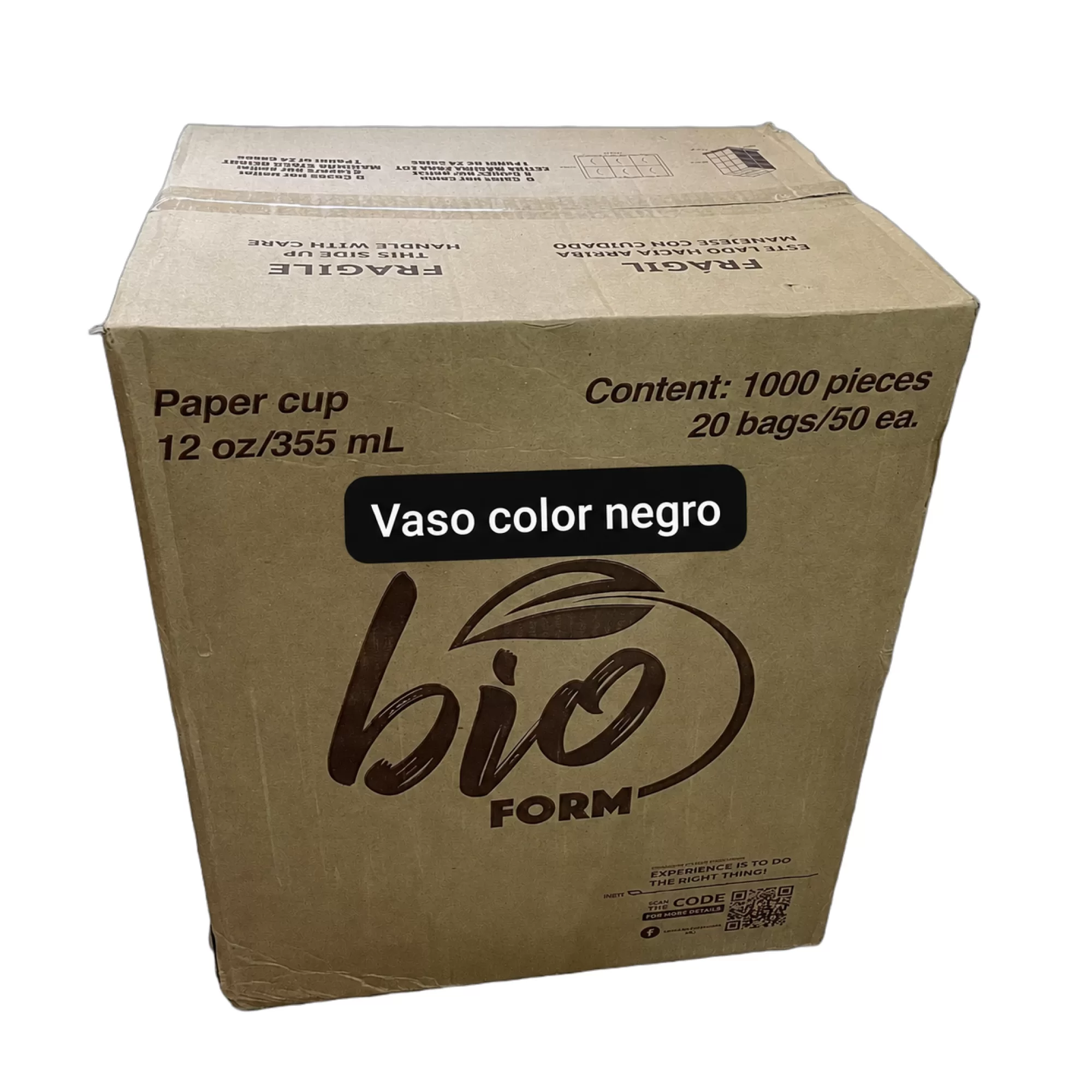 Vaso de papel para bebidas calientes 12 oz. Negro. 1000 unidades